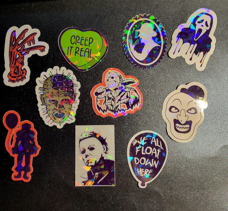 Holographic Horror Sticker Pack- 10 Horror Movie Inspired Vinyl ...