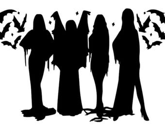 ADESIVO DE VINIL Silhueta de mulheres bruxas com morcegos Decalque à prova d'água para janelas de carro, laptops, canecas, copos e muito mais. Frete grátis nos EUA