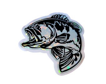 Pacote com 2 adesivos holográficos de vinil à prova d'água com estampa de achigã (Large Mouth Bass) - FRETE GRÁTIS