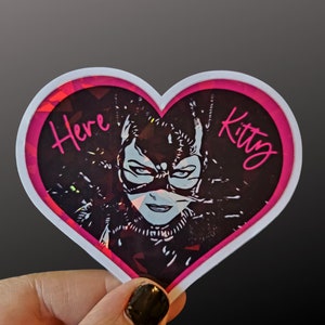 Here Kitty Cat Woman Holographic Vinyl Sticker 2 Pack Waterproof For Your Laptop, Tumbler, Cup, E-Reader, Computer, FREE SHIPPING