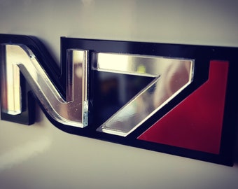 Car Badge Magnetic removable N7 Mass Effect // unique item N7 logotype // silver mirror acrylic letters