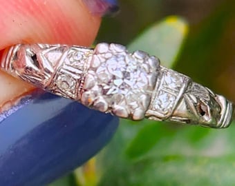 1920s Platinum Old Cut Diamond Engagement Ring! Antique!