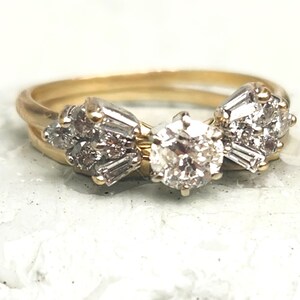 Vintage 1980s Bow Style 2 Ring Engagement Band Diamond Bridal Set 14K