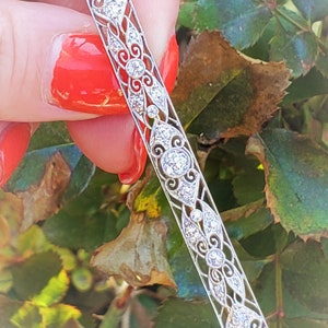 Stunning Edwardian Platinum 14K Old Mine European Cut Diamond Bar Pin Brooch!