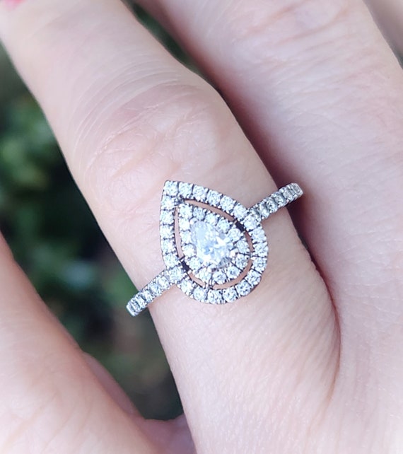 Gorgeous Pear Double Halo Diamond 14K Engagement … - image 2