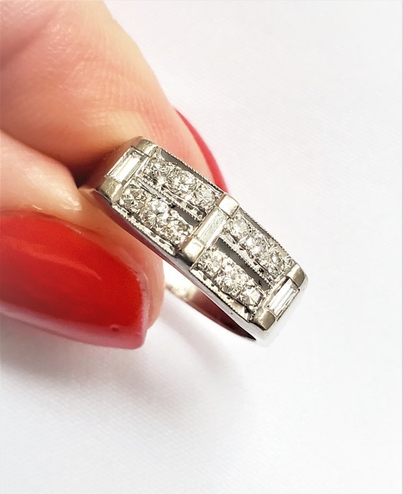 14K Diamond Baguette and Round Cut Stacking Weddin