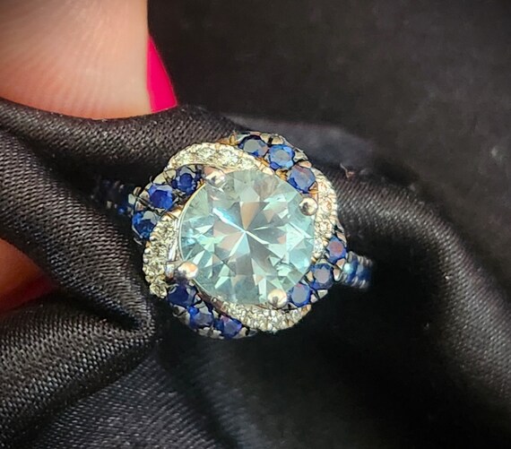 Amazing Aquamarine Sapphire Diamond 14K Floral En… - image 8