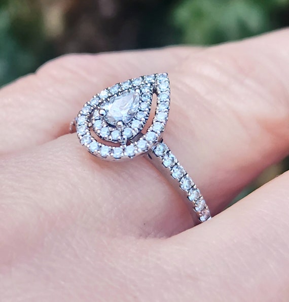 Gorgeous Pear Double Halo Diamond 14K Engagement … - image 1