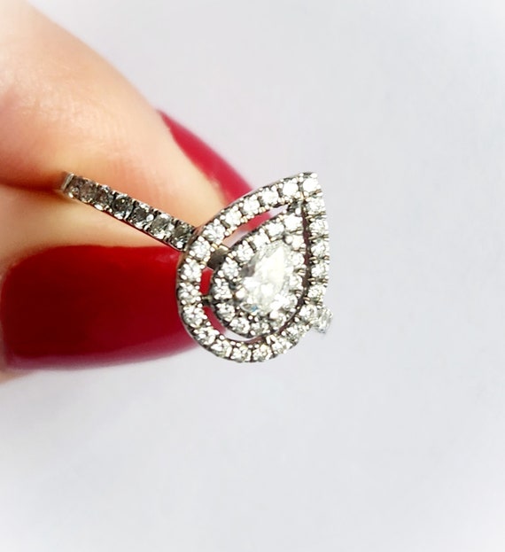 Gorgeous Pear Double Halo Diamond 14K Engagement … - image 8