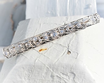 Stunning Edwardian Platinum 14K Old Mine European Cut Diamond Bar Pin Brooch!