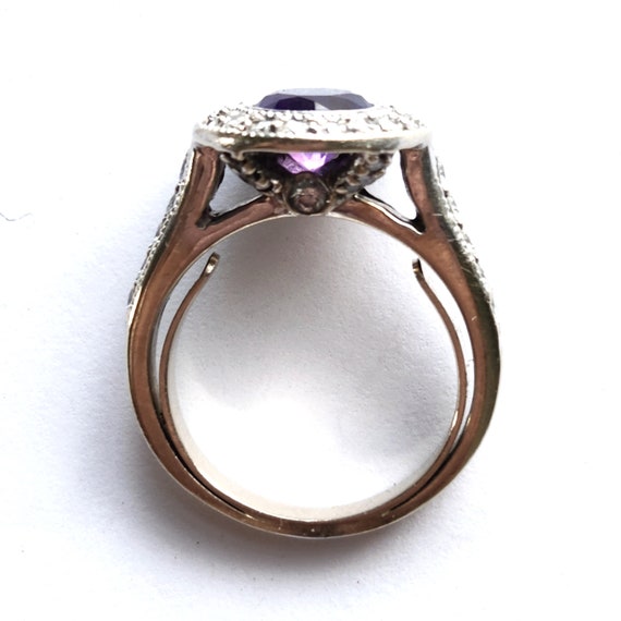 Art Deco Style Amethyst Diamond Halo Engagement R… - image 6