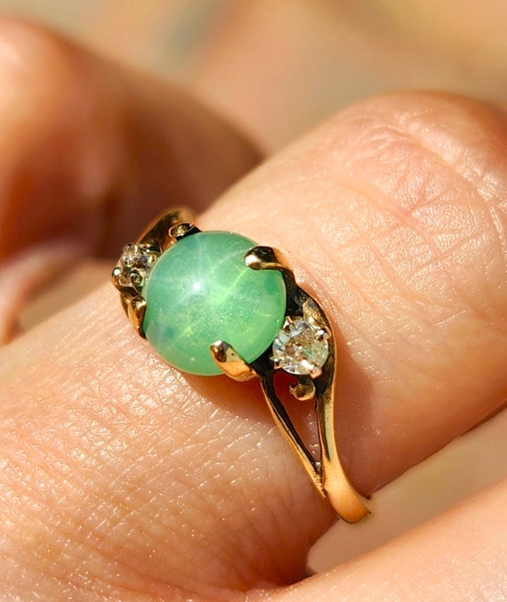 1950s Seafoam Green Star Sapphire Diamond Ring 10k