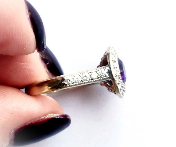 Art Deco Style Amethyst Diamond Halo Engagement R… - image 7
