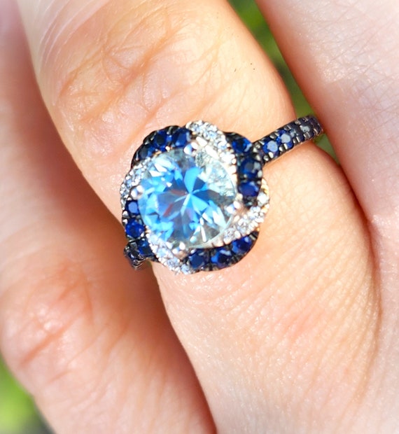 Amazing Aquamarine Sapphire Diamond 14K Floral Eng