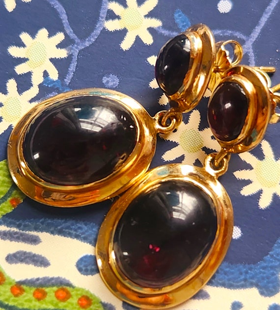 Classic Natural Garnet Cabochon Drop Earrings 14K… - image 7
