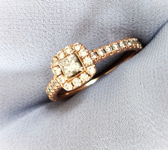 Neil Lane 14K Diamond Princess Cut Halo Rose Gold Engagement Ring Estate Etsy