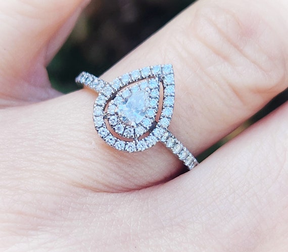Gorgeous Pear Double Halo Diamond 14K Engagement … - image 5