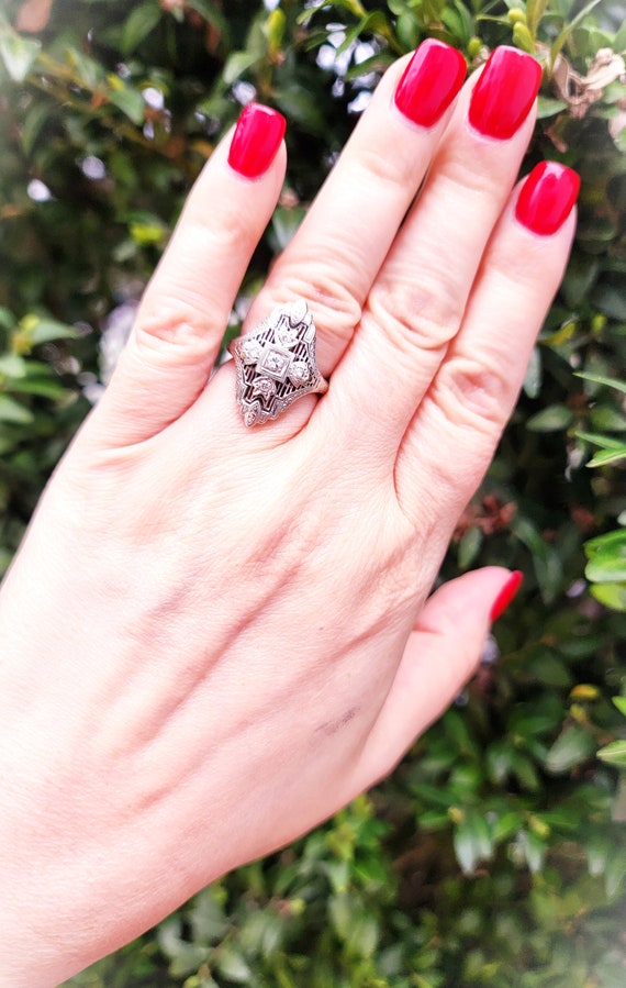 Art Deco 18K Diamond Stoplight Filigree Engagement St… Gem