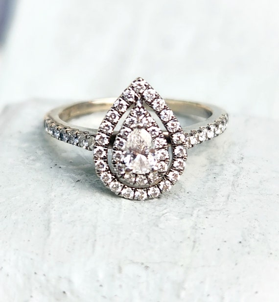 Gorgeous Pear Double Halo Diamond 14K Engagement … - image 3