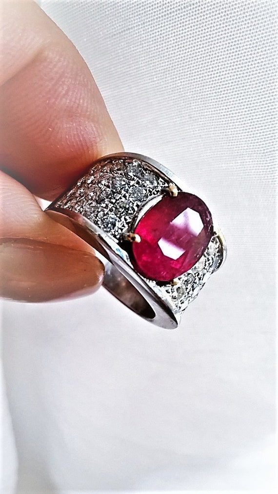 BIG 2.5ct Natural Pigeon Blood Ruby Pave Diamond 18K WG Art Deco Style Cigar Band Vintage Estate Ring July Birthstone Stacking Right Hand Etsy Ireland