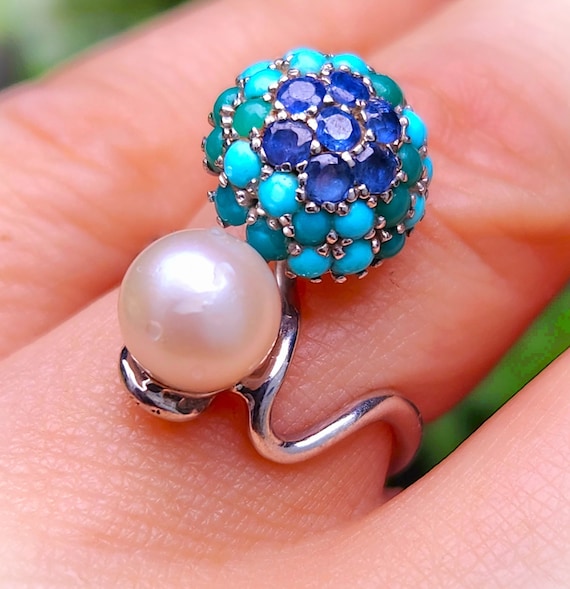 Unique Victorian Turquoise Sapphire Pearl Me and Y