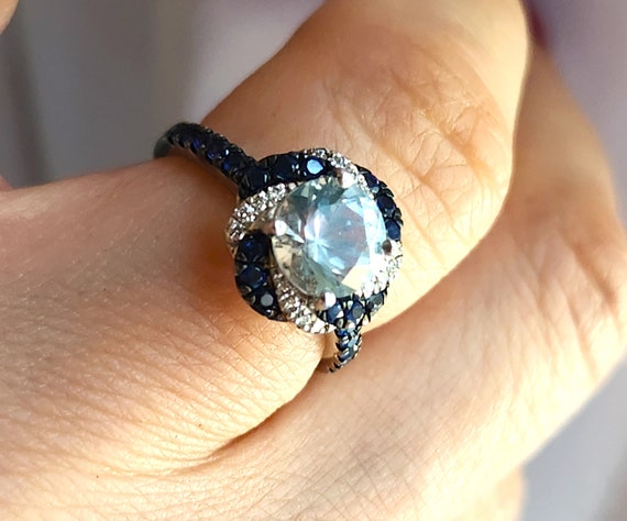 Amazing Aquamarine Sapphire Diamond 14K Floral En… - image 10