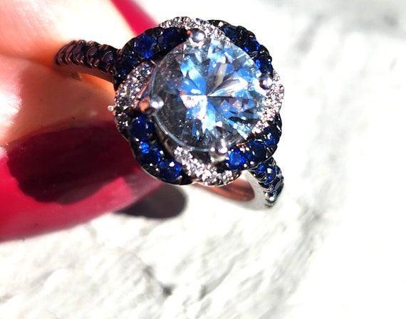 Amazing Aquamarine Sapphire Diamond 14K Floral En… - image 5