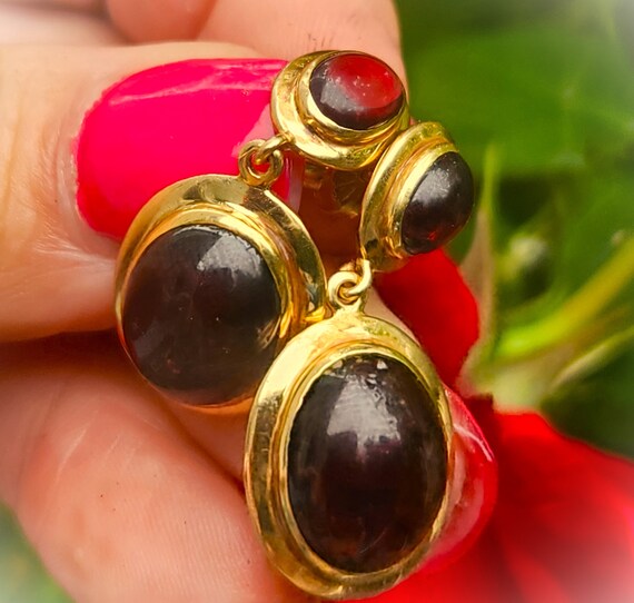 Classic Natural Garnet Cabochon Drop Earrings 14K… - image 8