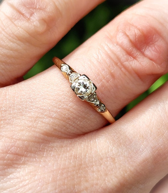 1940s Old Cut Diamond 14K Engagement Stacking Ring