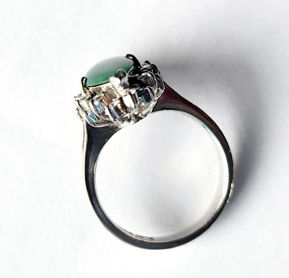 1950s Emerald Green Jade Diamond Navette Ring 14K… - image 6