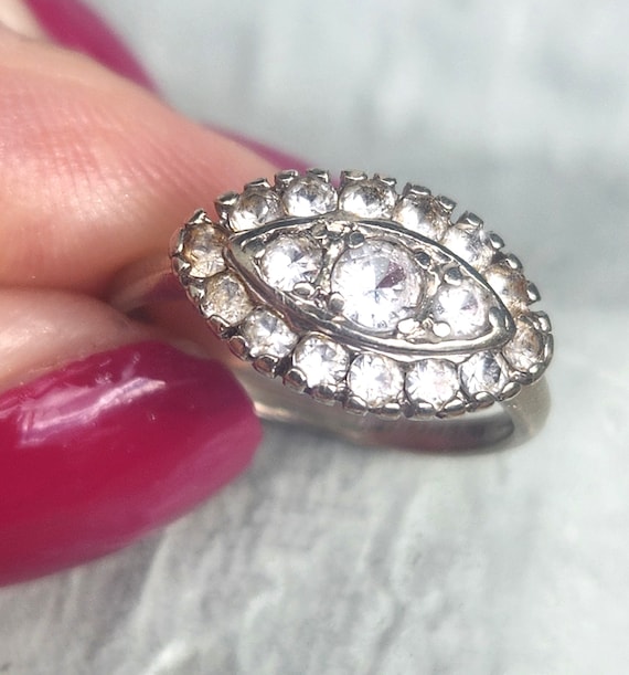 1920s White Zircon 10K Cluster Engagement East Wes