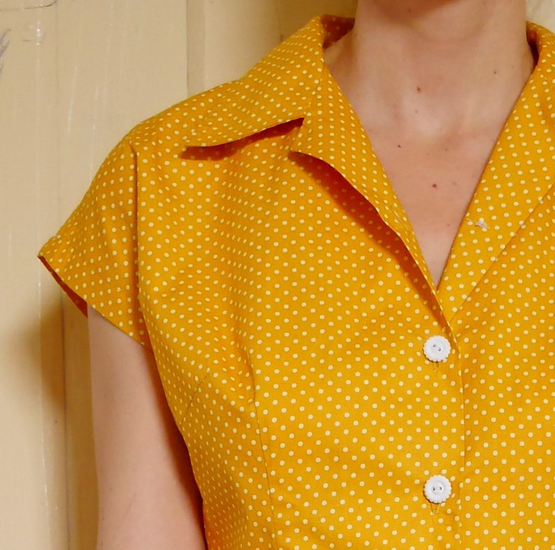 Yellow polka-dot cropped 40s shirt yellow 40s blouse // | Etsy