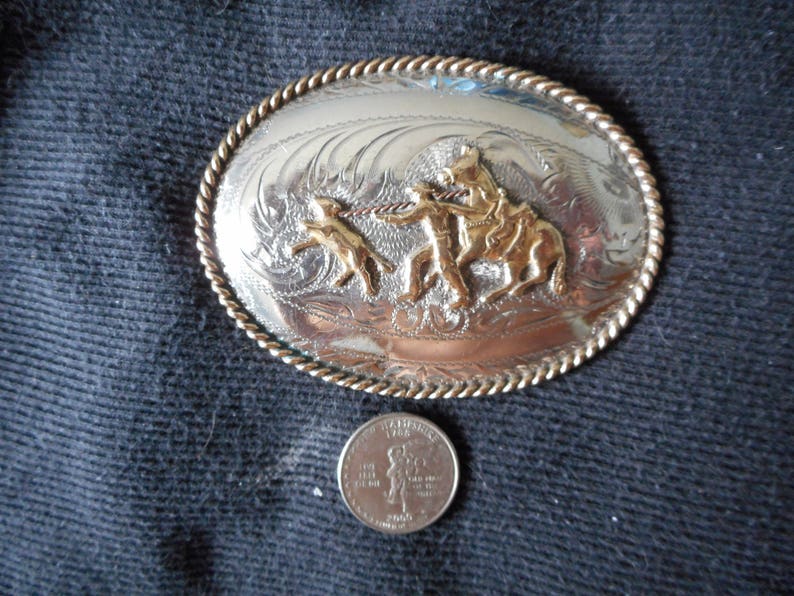 Silver Cowboy Cowgirl Belt Buckle Calf Roping Buckle Hand Engraved Sterling Silver Buckle Yoakum Tex Nice Condition Western Wear Ships Free