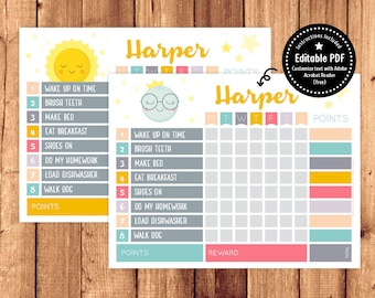 Weekly Chore Chore Chart  / Wekkly Checklist / Reward Chart for kids - Sun and Moon design