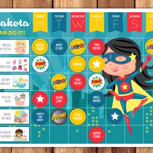 Grafico dei lavori domestici o grafico delle ricompense · Tema del supereroe · File stampabili