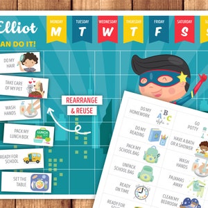 Chore Chart, Reward Chart or Routine Chart Chores, Behavior & Routine Cards Superhero Theme Printable Files image 3