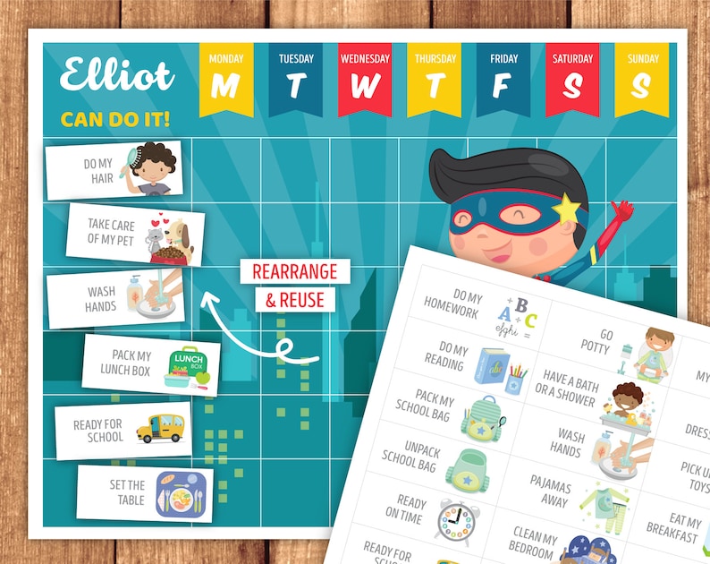 Chore Chart, Reward Chart or Routine Chart Chores, Behavior & Routine Cards Superhero Theme Printable Files image 3