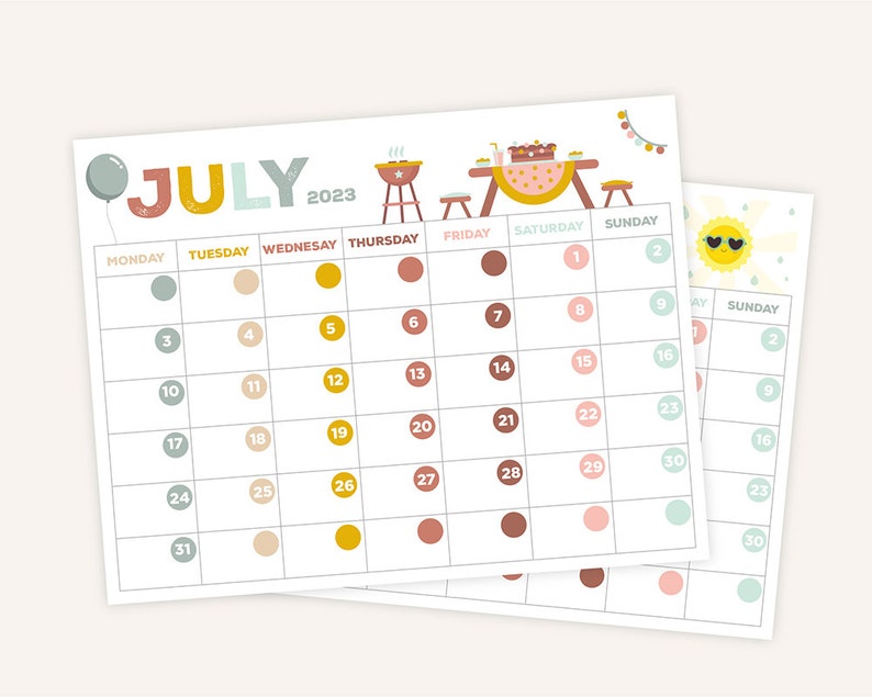 Printable Calendar for Kids. Perpetual Calendar. Endless - Etsy