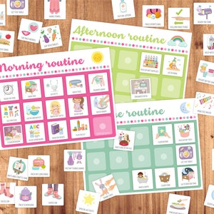 Tableau et cartes imprimables de la routine quotidienne Images de fille