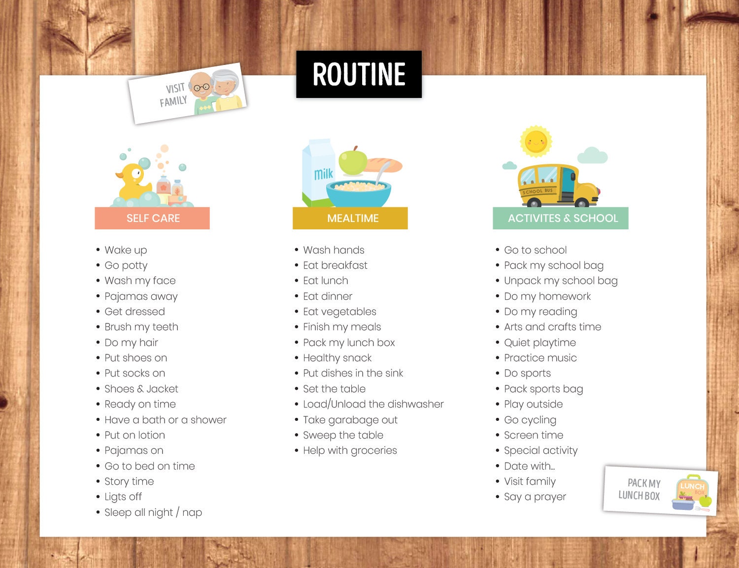Daily Routine Printable Chart & Cards - Etsy Canada