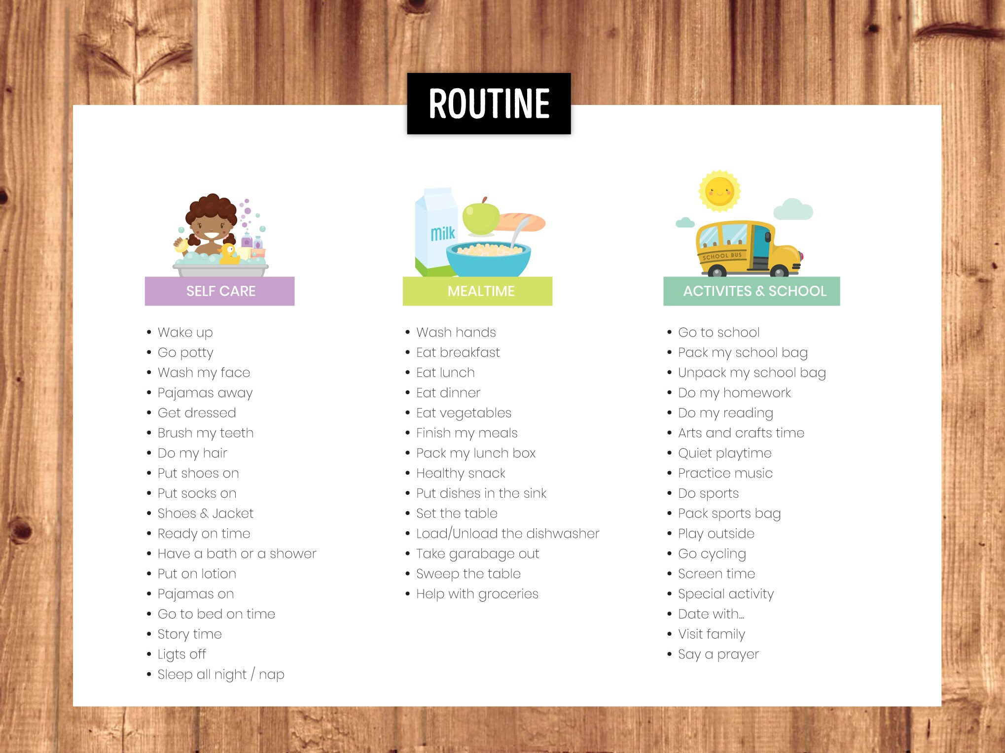 Girl Daily Routine Chart.pdf Daily Routine Printable Chart & Cards · Girl Pictures - Etsy Canada