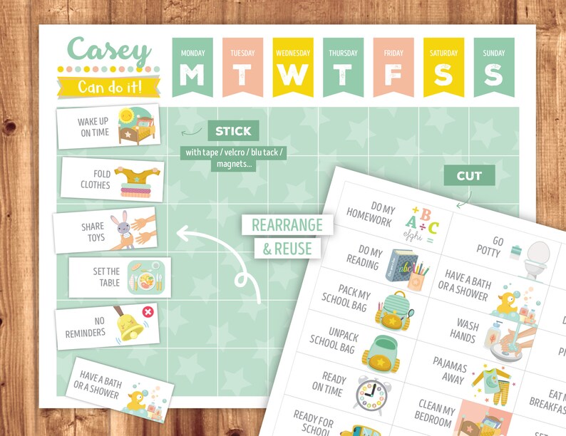 Gender Neutral Chore / Routine / Reward Chart Task Cards Printable Files image 2