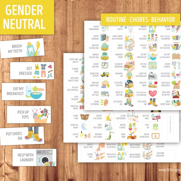 Gender Neutral Chore Cards + Routine Cards + Behavior Cards