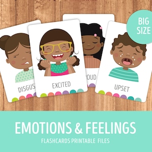 Emotion Flashcards for Children of Color,  Printable Emotion Cards, Feeling Flashcards, Brown Skin Tone