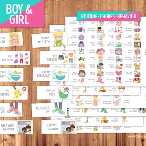 Chore Cards + Routine Cards + Behavior Cards · Girl and Boy Set