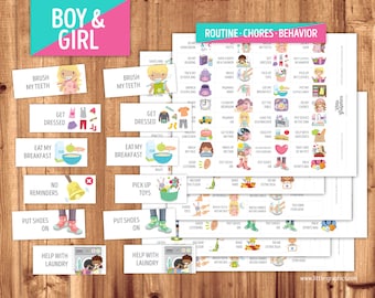 Chore Cards + Routine Cards + Behavior Cards · Girl and Boy Set