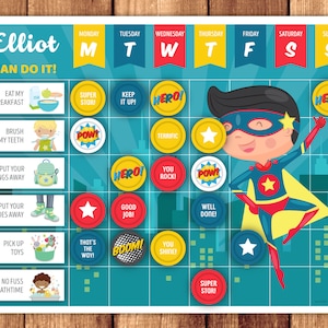 Chore Chart, Reward Chart or Routine Chart Chores, Behavior & Routine Cards Superhero Theme Printable Files image 1