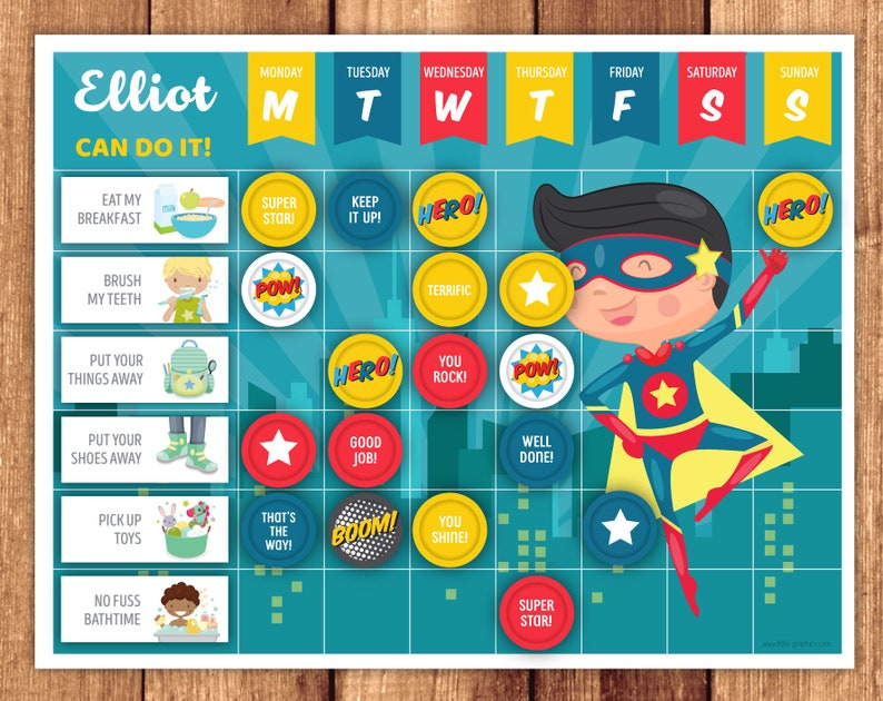 Chore Chart, Reward Chart or Routine Chart Chores, Behavior & Routine Cards Superhero Theme Printable Files image 1