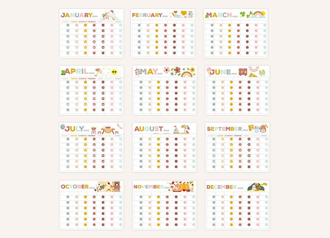 Printable Calendar for Kids. Perpetual Calendar. Endless - Etsy