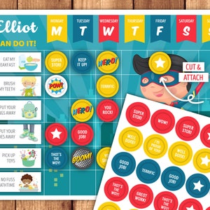 Chore Chart, Reward Chart or Routine Chart Chores, Behavior & Routine Cards Superhero Theme Printable Files image 4